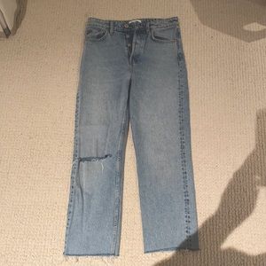 Zara high rise straight leg jeans with rip